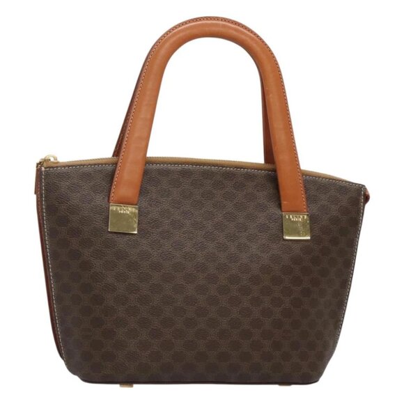 CELINE Macadam Canvas Hand Bag PVC Leather Brown Gold Auth sw677 - Picture 1 of 14